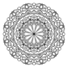 Mandala coloring book for adult ,black and white, vector illustration,outline, Intricate Mandala Design with Geometric Floral Elements