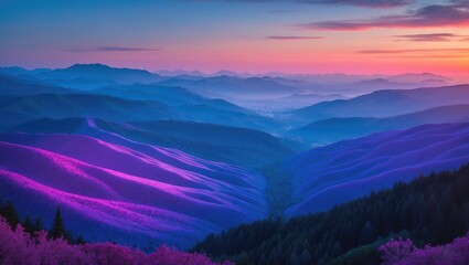 Evening sunset overlooking the Blue Ridge Mountains in North Carolina's scenic valleys