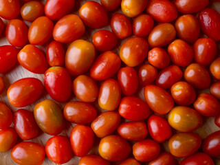 Organic Red grape cherry tomato. fresh vegetables. copy space.