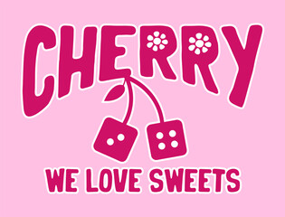 varsity college cherry dice good vibes with groovy love sweet retro college varsity typography slogan print for girl tee , t shirt or sweatshirt , hoodie