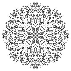 Mandala coloring book for adult ,black and white, vector illustration,outline,floral,Mandala Spiral Design with Repeating Elegant Motifs,background,ralax