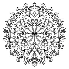 Mandala coloring book for adult ,black and white, vector illustration,outline,Line Art Mandala in Minimal Geometric Circle Form