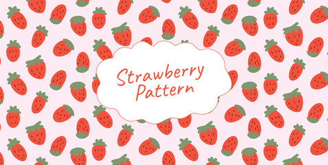 Seamless pattern with red strawberries on pastel background. Hand drawn repeat texture for picnic packaging, summertime textile, wrapping. Flat vector illustration.