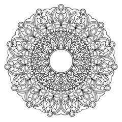 Mandala coloring book for adult ,black and white, vector illustration,outline,Mandala Art with Delicate Curves and Floral Themes