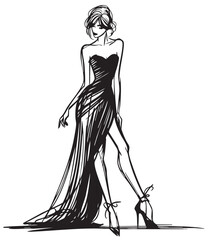 Stylish fashion models sketch. Fashion girls Silhouette. Woman in dress