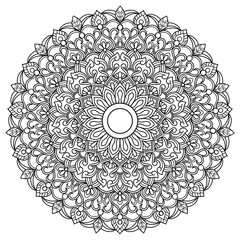 Mandala coloring book for adult ,black and white, vector illustration,outline, Intricate Mandala Design with Geometric Floral Elements