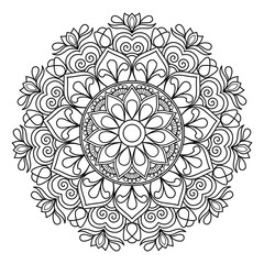 Mandala coloring book for adult ,black and white, vector illustration,outline,background,ethnic,fabric, Tattoo