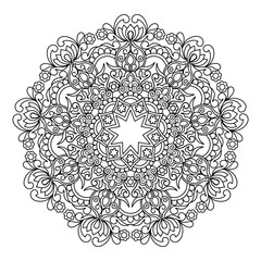 Mandala coloring book for adult ,black and white, vector illustration,outline, Intricate Mandala Design with Geometric Floral Elements