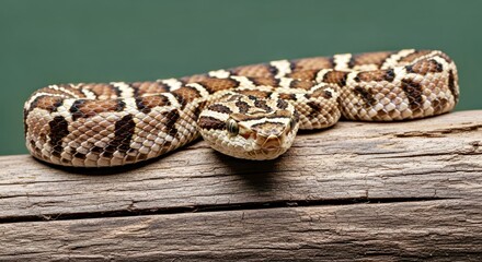 Obraz premium Temple Pit Viper on Wood Coiled Serpent Reptile Wildlife Venomous Snake