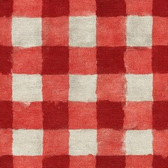 Seamless pattern featuring a classic red and white checkered design, showcasing a textured fabric appearance, ideal for various textile applications and creative projects