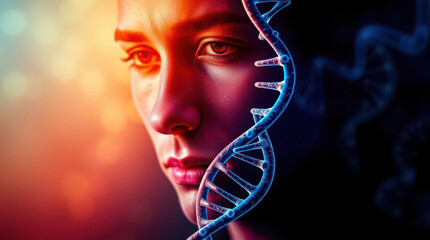 man head and DNA helix, concept for genetic medicine