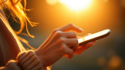 woman hand holding a smartphone, close up