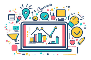 Digital marketing strategy session displayed on a laptop screen, featuring team discussions and performance metrics.