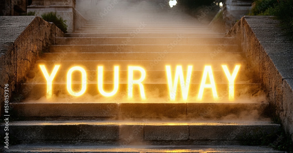 Aufkleber bright illuminated steps display your way. stone architecture creates dramatic lighting, inspiring m