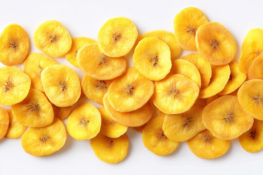 Golden Banana Chips: Sliced and dehydrated banana chips offer a tempting blend of texture, presenting a delightful and healthy snack.