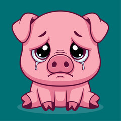 cute and sad pink pig vector illustration