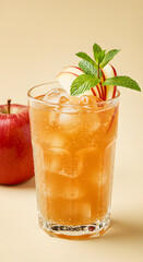 Fototapeta premium Apple Iced Tea with Mint on Beige Background