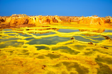 Danakil Depression, a geological wonder in the Afar region where three tectonic plates meet, often...
