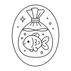 Goldfish in Water Bag Bold and Easy Coloring Page for Kids