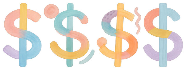 PNG Colorful artistic dollar symbols, element set on transparent background