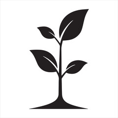 Budding Plant Growth Silhouette: Simple Natural Icon for Agriculture and Environmental Topics


