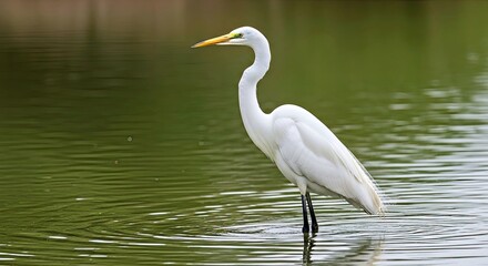 Naklejka premium White Heron Great Egret Standing Lake Elegant Bird Wildlife Avian Nature