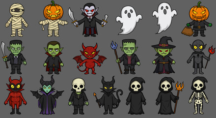 Cartoon Halloween Monster Characters Collection