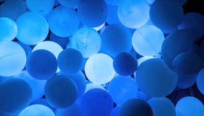Luminous spheres array casting a soft azure glow over intertwined forms