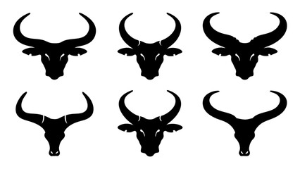 Set of Silhouette Bull Head Vector