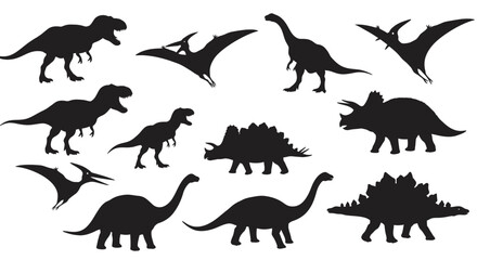 Silhouetted Collection of Various Prehistoric Dinosaurs and Pterosaurs