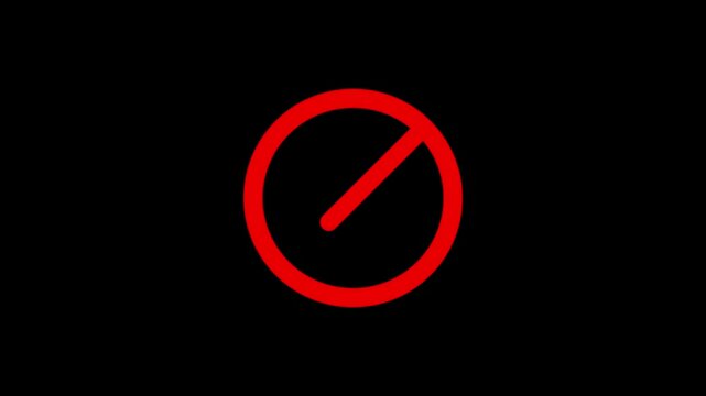 Animated ban or forbidden sign showing a red circle with a diagonal line on a black background