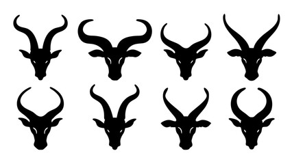 Set of Silhouette Bull Head Vector