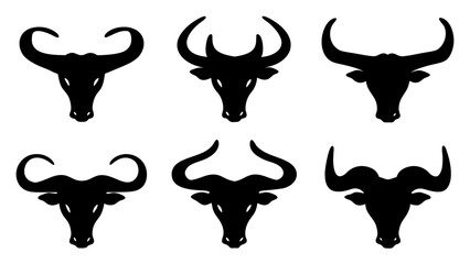 Set of Silhouette Bull Head Vector