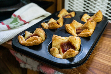 Sugar Plum Cheese Danish. Puff pastry with plum jam and cinnamon. Dessert. Food
