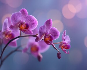 Naklejka premium Pink and Purple Orchids Closeup Soft Lighting