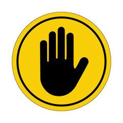 No access. Prohibited sign. Do not touch. Stop. No entry sign. Yellow circle sticker. Warning icon. Sign yellow. Circle label.