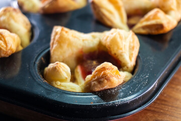 Sugar Plum Cheese Danish. Puff pastry with plum jam and cinnamon. Dessert. Food