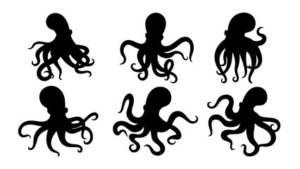 Set of octopus silhouette vector illustration