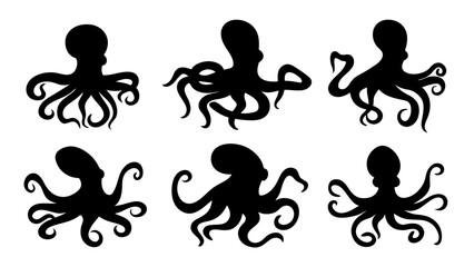 Set of octopus silhouette vector illustration