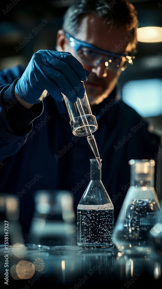 Aufkleber laboratory filled with glassware as a scientist carefully transfers liquid with a pipette while wear