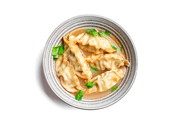 Wonton soup. Asian dumpling soup.