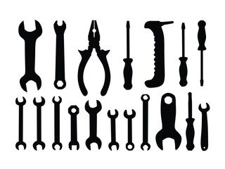 Silhouette set of tools for repair isolated with white background 