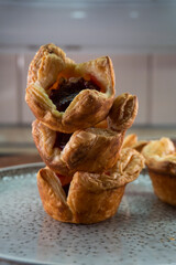 Sugar Plum Cheese Danish. Puff pastry with plum jam and cinnamon. Dessert. Food