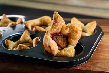 Sugar Plum Cheese Danish. Puff pastry with plum jam and cinnamon. Dessert. Food