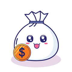 Cute Money Bag Icon, Cartoon Cash Pouch, Adorable Financial Symbol, Savings Illustration, Cute Wealth Graphic