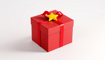 Red Gift Box with Yellow Star Festive Present Surprise 3D Bow Party Happy Shiny 