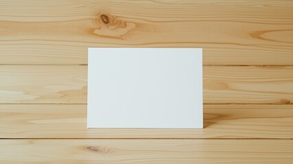 Naklejka premium White Paper Card on Rustic Wood Surface