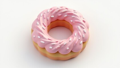 Strawberry frosted donut with sprinkles on a clean white surface creates temptation
