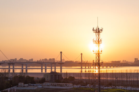 telcommunication tower  for 5g during sunset - Powered by Adobe