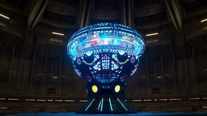 3D alien device activating with rotating lights and beams - Powered by Adobe
